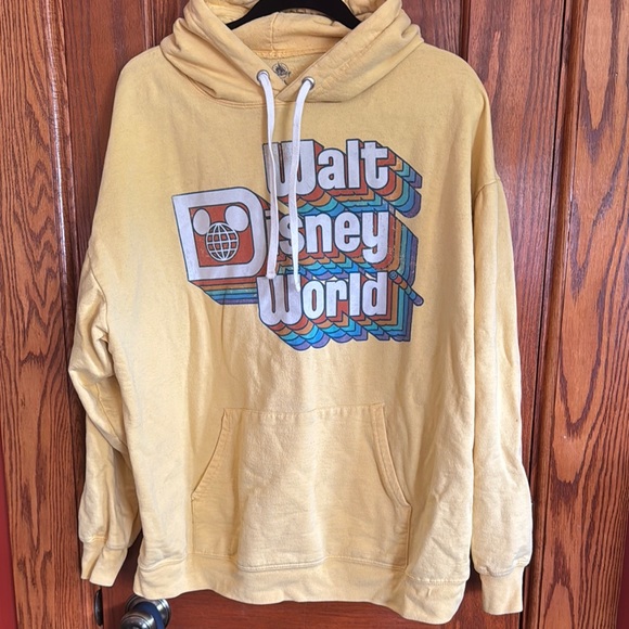 Disney Tops - Disney Yellow Sweatshirt Hoodie with Retro Logo